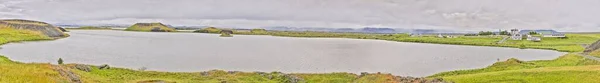 Панорамная Фотография Вулкана Хверфьялл Озера Миватн Северной Исландии Летом — стоковое фото