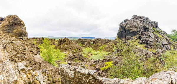 Картина Прогулок Через Большое Лавовое Поле Юге Вулкана Хверфьялл — стоковое фото