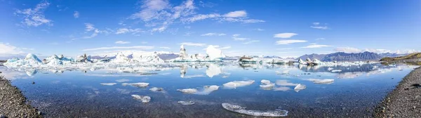Panoramaimágenes Panorámicas Sobre Laguna Glaciar Joekularson Con Iceberg Frifting Verano —  Fotos de Stock