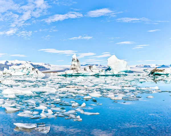 Foto Panoramiche Sulla Laguna Del Ghiacciaio Joekularson Con Iceberg Crepuscolare — Foto Stock