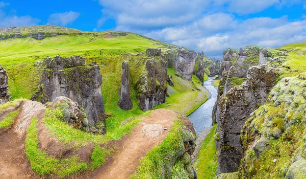 Obrázek Pravěkého Kaňonu Fjadrargljufurn Jižním Islandu Létě — Stock fotografie