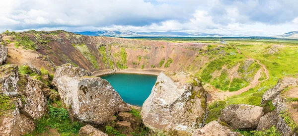 Panoramatický Výhled Kráter Sopky Kerio Jižním Islandu Létě — Stock fotografie