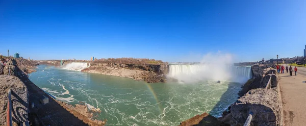 Panorama Nad Wodospadem Niagara Strony Kanady Bezchmurnym Błękitnym Niebie Zimą — Zdjęcie stockowe