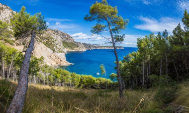 Mallorca Adası 'ndaki sevimli Platja des Coll Baix' in panoramik resmi