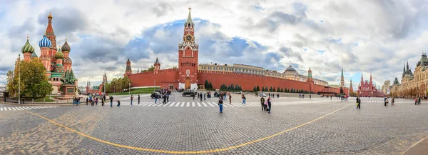 Panoramatický Výhled Rudé Náměstí Moskvě Výhledem Historické Muzeum Lenin Mausoeum — Stock fotografie