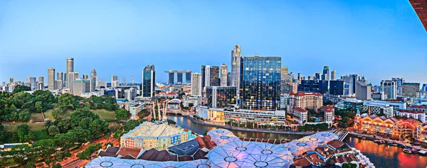 Повітряна Панорамна Картина Сінгапурського Горизонту Вечірні Сутінки — стокове фото