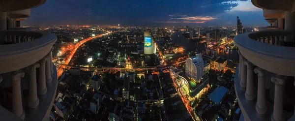 Vista Para Bangkok Rio Chao Phraya Durante Pôr Sol — Fotografia de Stock