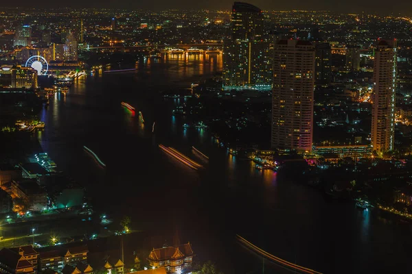 Панорамный Ночной Пейзаж Бангкока Реки Чао Прайя — стоковое фото