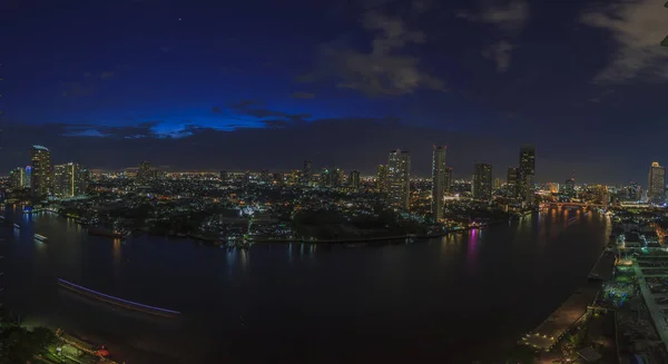 Panoramische Luchtfoto Van Bangkok Skyline Chao Phraya Rivier — Stockfoto