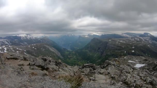 Timelapse Filme Ponto Vista Dalsnibba Para Geiranger Fjord Noruega Com — Vídeo de Stock