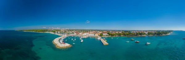 Panoramic Aerial Drone Picture Istrian Town Fazana Harbour Daytime Summer — Stock Photo, Image