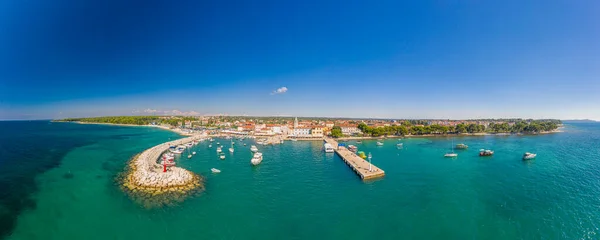 Panoramatický Letecký Snímek Nad Istrijským Městem Fazana Přístavem Během Letního — Stock fotografie