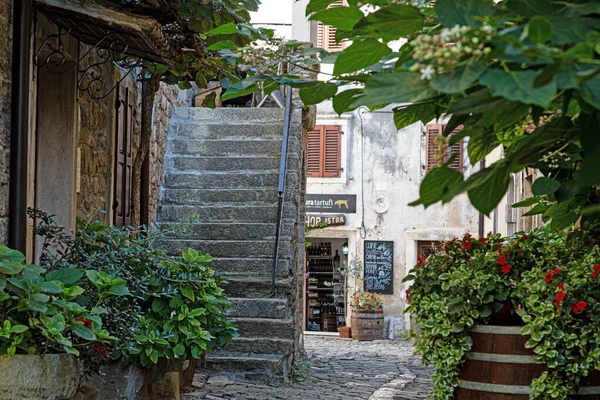 Typická Pouliční Scéna Středověkého Města Groznjan Istrijském Poloostrově Bez Lidí — Stock fotografie