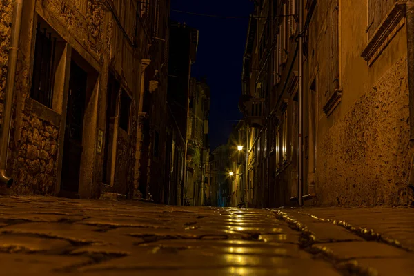 Scene Cobblestoned Street Historic Center Rovinj Croatia Night Summer — Stock Photo, Image