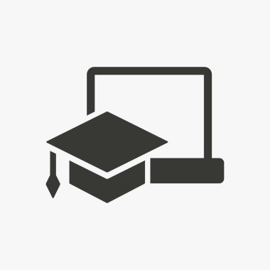 E-öğrenme eğitim simgesi. Akademik çalışma, sembol öğrenin. Siyah vektör çizim üzerinde beyaz izole. Grafik ve web tasarımı için basit piktogram.