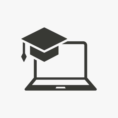 E-öğrenme eğitim simgesi. Akademik çalışma, sembol öğrenin. Siyah vektör çizim üzerinde beyaz izole. Grafik ve web tasarımı için basit piktogram.