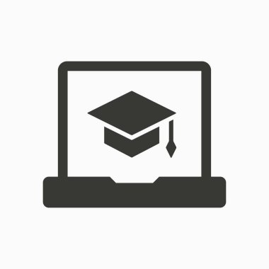 E-öğrenme eğitim simgesi. Akademik çalışma, sembol öğrenin. Siyah vektör çizim üzerinde beyaz izole. Grafik ve web tasarımı için basit piktogram.