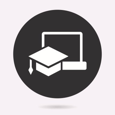 E-öğrenme eğitim simgesi. Akademik çalışma, sembol öğrenin. Vektör illüstrasyon izole. Grafik ve web tasarımı için basit piktogram.