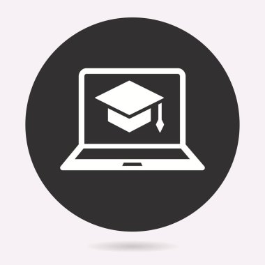 Öğrenme online eğitim simgesi. Akademik çalışma, sembol öğrenin. Vektör illüstrasyon izole. Grafik ve web tasarımı için basit piktogram.
