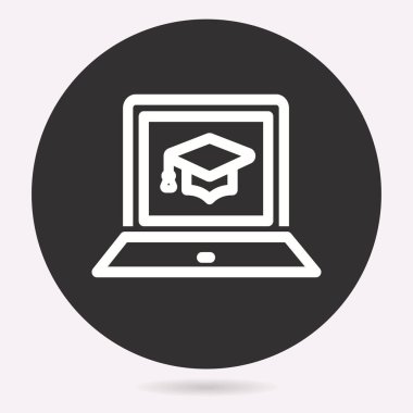 Vektör e-öğrenme eğitim simgesi. Akademik çalışma, sembol öğrenin. İllüstrasyon izole. Grafik ve web tasarımı için basit piktogram.