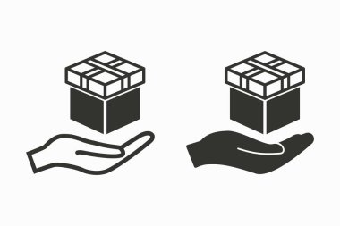 Hediye kutusu sürpriz simgesi. Doğum günü hediyesi, kutlama sembolü. Siyah vektör çizim üzerinde beyaz izole. Grafik ve web tasarımı için basit piktogram.