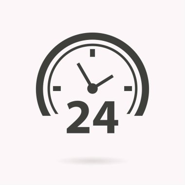 24 saat hizmet vektör simgesi. Siyah illüstrasyon izole beyaz. Grafik ve web tasarımı için basit piktogram.