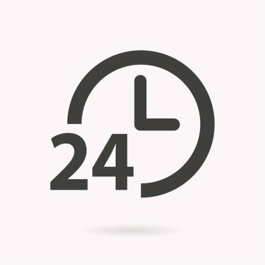24 saat hizmet vektör simgesi. Siyah illüstrasyon izole beyaz. Grafik ve web tasarımı için basit piktogram.