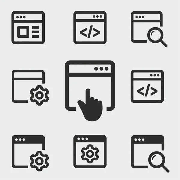 Pictogrammen Van Vector Van Browser Zwarte Illustratie Geïsoleerd Voor Grafisch — Stockvector