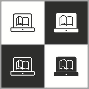 Vektör online eğitim simgesi. Akademik çalışma, öğrenme sembolü. İllüstrasyon izole. Grafik ve web tasarımı için basit piktogram.