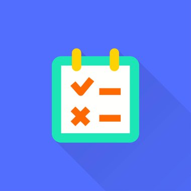 Anket vektör simge uzun gölge ile. İllüstrasyon izole grafik ve web tasarımı için mavi arka plan üzerinde.