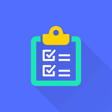 Anket vektör simge uzun gölge ile. İllüstrasyon izole grafik ve web tasarımı için mavi arka plan üzerinde.