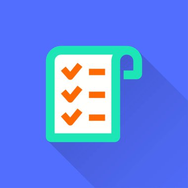 Anket vektör simge uzun gölge ile. İllüstrasyon izole grafik ve web tasarımı için mavi arka plan üzerinde.