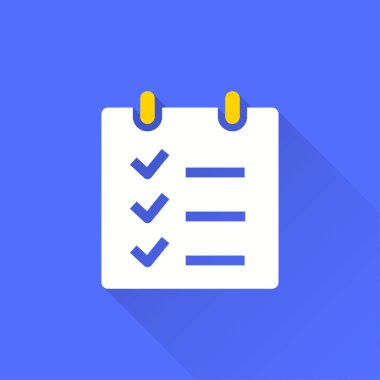 Anket vektör simge uzun gölge ile. İllüstrasyon izole grafik ve web tasarımı için mavi arka plan üzerinde.