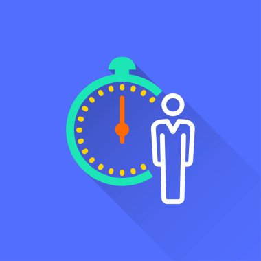 Kronometre vektör simge uzun gölge ile. İllüstrasyon izole grafik ve web tasarımı için mavi arka plan üzerinde.