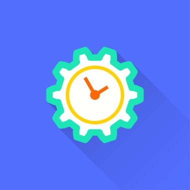 Saat Saat vektör simgesi uzun gölge ile. İllüstrasyon izole grafik ve web tasarımı için mavi arka plan üzerinde.