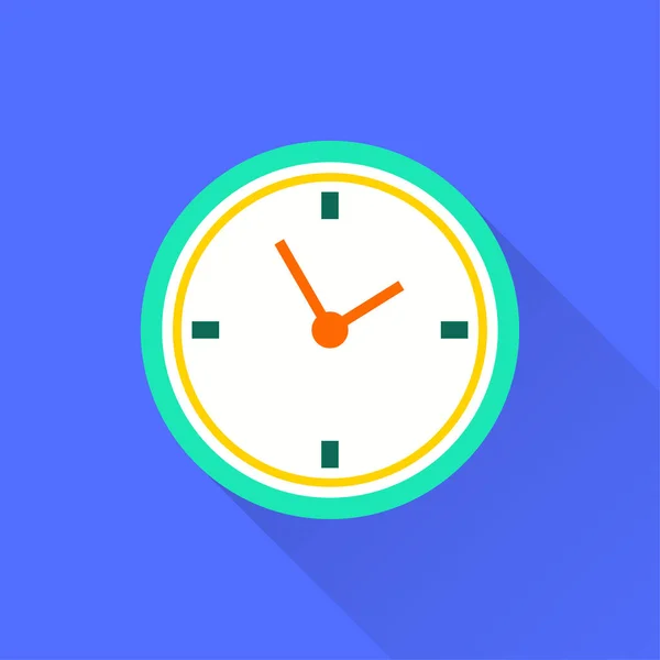 Clock Time Vector Icon Long Shadow Illustration Isolated Blue Background — Stock Vector