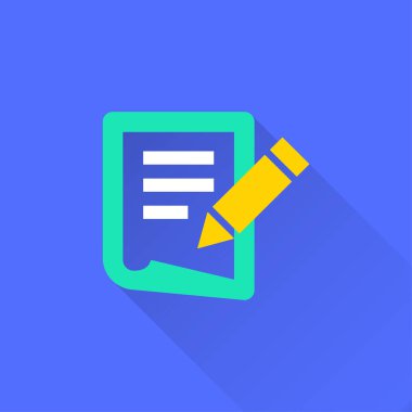 Anket vektör simge uzun gölge ile. İllüstrasyon izole grafik ve web tasarımı için mavi arka plan üzerinde.