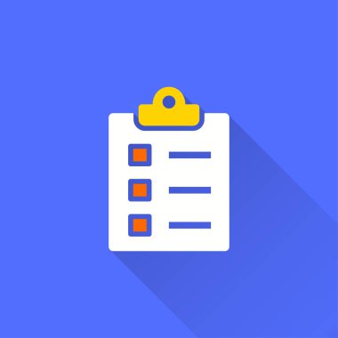 Anket vektör simge uzun gölge ile. İllüstrasyon izole grafik ve web tasarımı için mavi arka plan üzerinde.