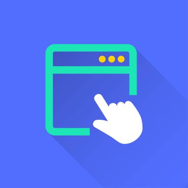 Tarayıcı vektör simge uzun gölge ile. İllüstrasyon izole grafik ve web tasarımı için mavi arka plan üzerinde.