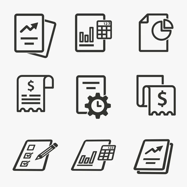 Conjunto Iconos Informe Empresarial Ilustraciones Vectoriales Negras Aisladas Blanco Pictogramas — Vector de stock