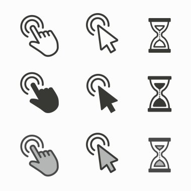 Cursor icons. Mouse, hand, arrow, hourglass illustration isolated on white. clipart