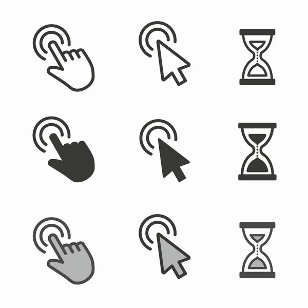 Iconos Del Cursor Ratón Mano Flecha Reloj Arena Ilustración Aislada — Vector de stock