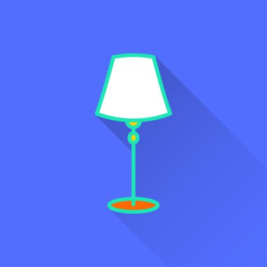 Aydınlatma vektör simge uzun gölge ile. İllüstrasyon izole grafik ve web tasarımı için mavi arka plan üzerinde.