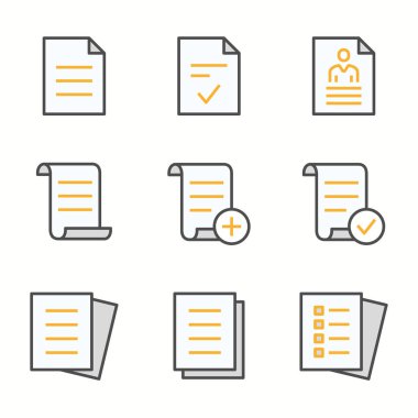 Belge düz çizgi simgeler. Anlaşma, dosya, uygulama, formu ve diğer kümesi. Düzenlenebilir kontur.