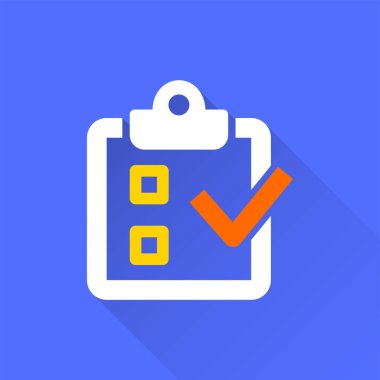 Anket vektör simge uzun gölge ile. İllüstrasyon izole grafik ve web tasarımı için mavi arka plan üzerinde.