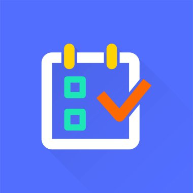 Anket vektör simge uzun gölge ile. İllüstrasyon izole grafik ve web tasarımı için mavi arka plan üzerinde.