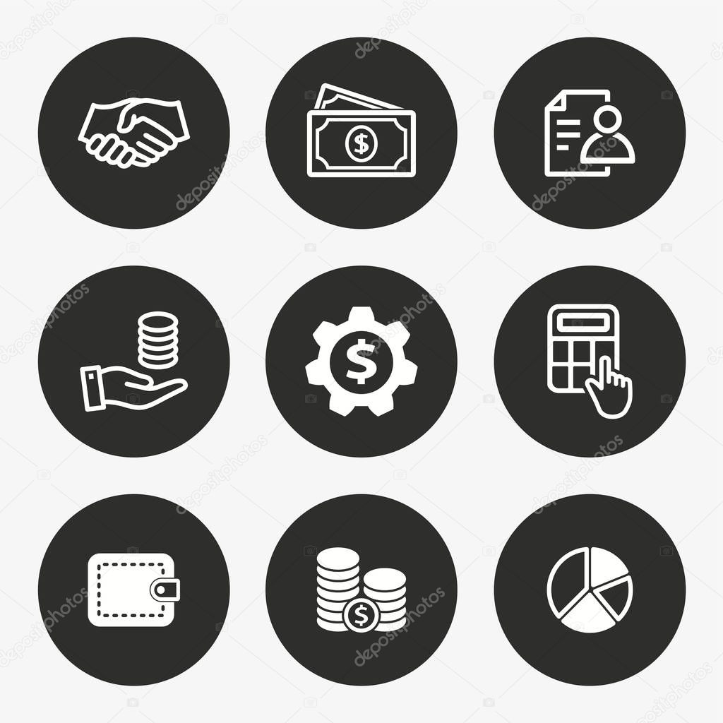 Investments money vector icon. Set of business, financial, account, bank and more. Round button.