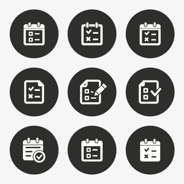 Anket vektör simgesi. Dizi dolgu, nitelik, görev, uyum, onaylama ve daha fazlası. Yuvarlak düğmesi.