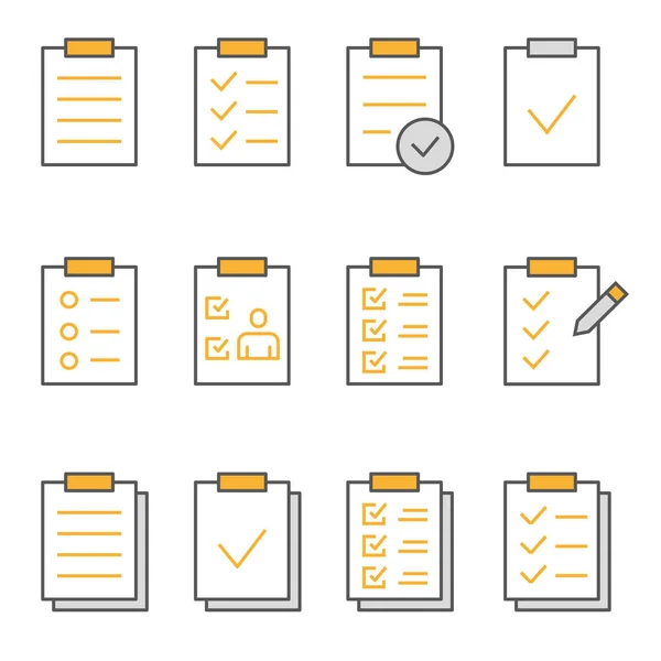 Checklist Flat Line Icons Set Evaluate Survey Order Agreement More — Stock Vector