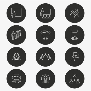Konferans vektör simgesi. Tartışma, Toplantı, olay, iş ve daha fazla kümesi. Yuvarlak düğmesi.
